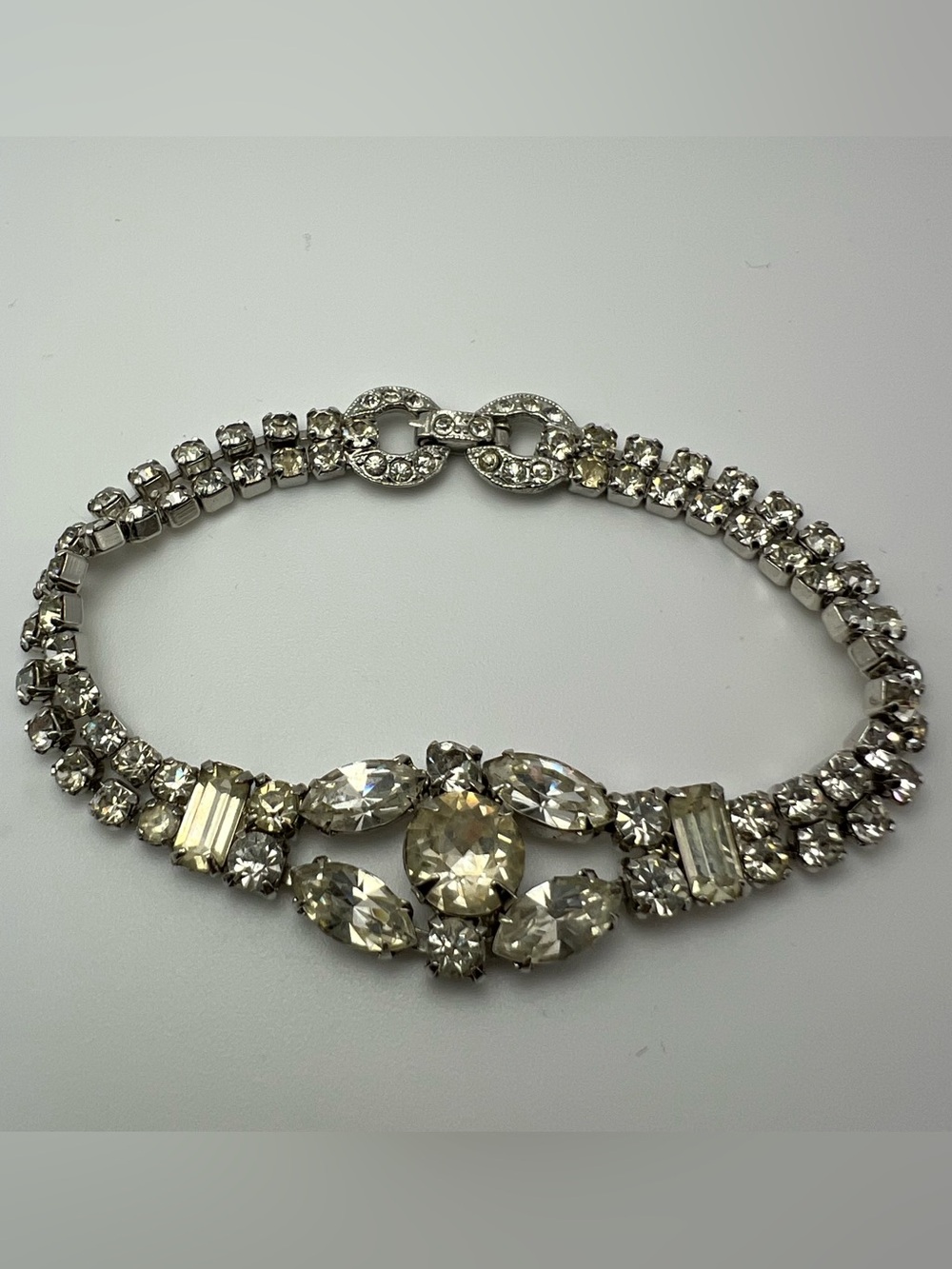 vintage rhinestone tennis bracelet clear crystal glam bridal cocktail